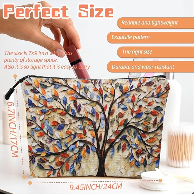 Scribesense Cosmetic Bags Travel Makeup Toilet Case Waterproof Pouch for Women Girls 6.7X9.45inches - Another Version of Colorful Leaf - Tree Artwork