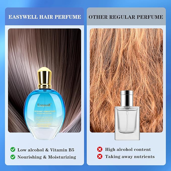 EASYWELL Hair Perfume for Women, Christmas Gift Birthday Gifts for Mom and girls, Leave In Conditioner Spray with Vitamin B5, Hair Care Fragrance, Hair Oil Mist, Oceanic Osmanthus, 2.5 fl oz