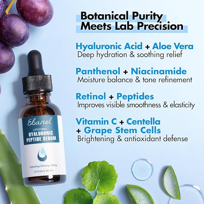 Ebanel Hyaluronic Acid Serum for Face with Peptides, Niacinamide, Vitamin C