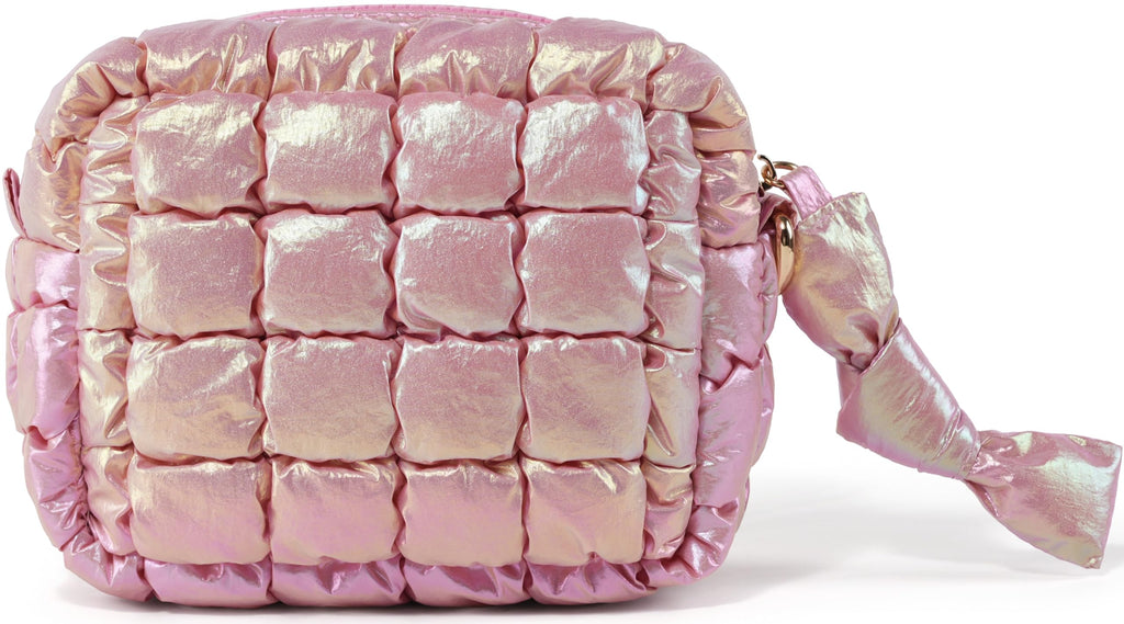 Yarnic Quilted Makeup Bag Cosmetic Bag, Travel Toiletry Bag for Women, Cute Makeup Bag Organizer Puffer Makeup Pouch (Iridescent Pink, S)
