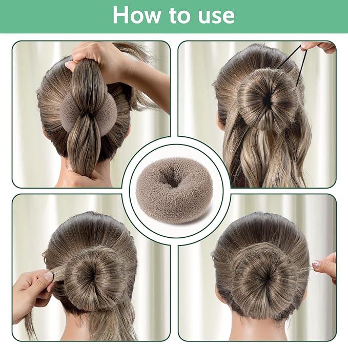 TsMADDTs Hair Bun Set, Tan Brown Hair Donut Bun Maker with U Pins for Dance