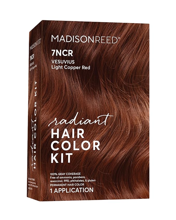Madison Reed Radiant Hair Color Kit - 7NCR Light Copper Red (Vesuvius Red), Salon-Quality Permanent Hair Dye, Superior Gray Coverage & Dimensional Color | PPD-Free & Ammonia-Free, 1 Pack