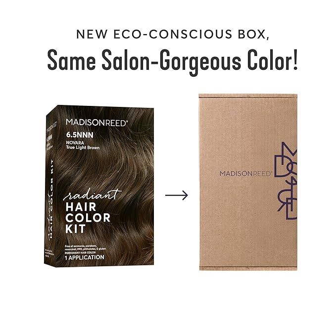 Madison Reed Radiant Hair Color Kit - 6.5NNN Medium Brown with Warm Golden Undertones (Novara Light Brown), Permanent Hair Dye for Resistant Grays, 100% Gray Coverage | PPD-Free & Ammonia-Free, 2 Pack