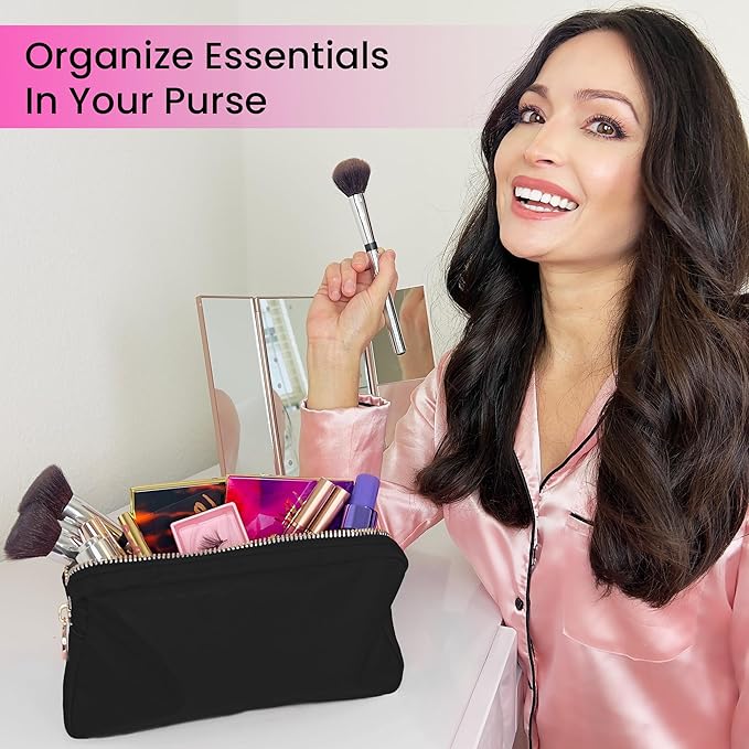 DANCOUR Small Makeup Bag For Purse - Makeup Bag Small Cosmetic Bag For Purse - Mini Pouch Travel Makeup Bag Zipper Pouches Makeup Pouch Mini Organizer For Women and Girls (Black)