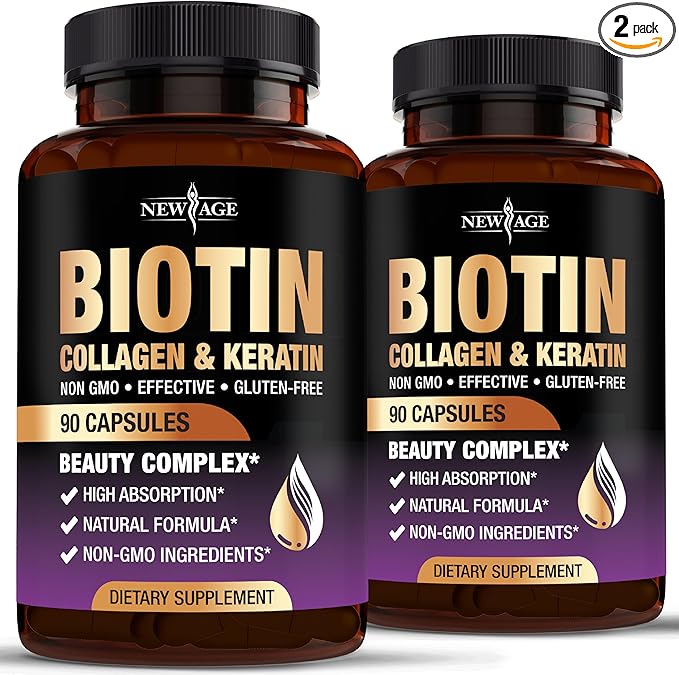 NEW AGE Biotin Collagen Keratin Hyaluronic Acid - Hair Growth Vitamins for Men and Women, Nails, Hair, Skin Vitamins and DHT Blocker with Vitamin E Folic Acid Pumpkin Seed MSM- 180 Count