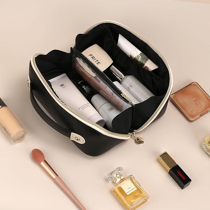Prite Makeup Bag Travel Toiletry Bag Open Flat Cosmetic Organizer for Women