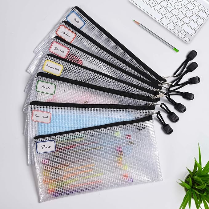 12PCS Mesh Zipper Pouch Bags: A6 Clear Zipper Pouches for Classroom, Black