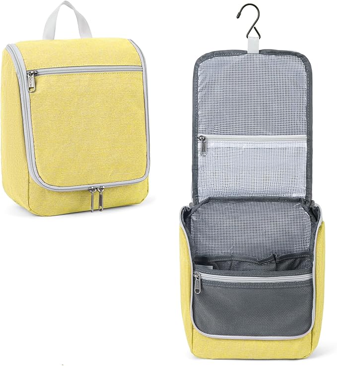 Della Gao Travel Hanging Toiletry bag for Men & Women, Water-resistant Sturdy Nylon Toiletries Organizer for Cosmetics, Makeup Brushes, Shaving Tools, Bathroom Bag, Yellow