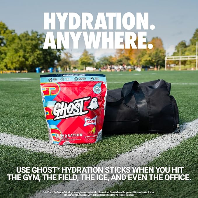 GHOST Hydration Sticks, 24 Electrolyte Powder Packets, Sonic Cherry Limeade