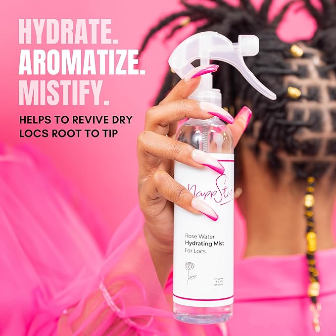 NappStar Rose Water Hydrating Mist, Moisturizing Spray for Dreadlocks, Loc Care with Aloe Vera, 16 Fl Oz