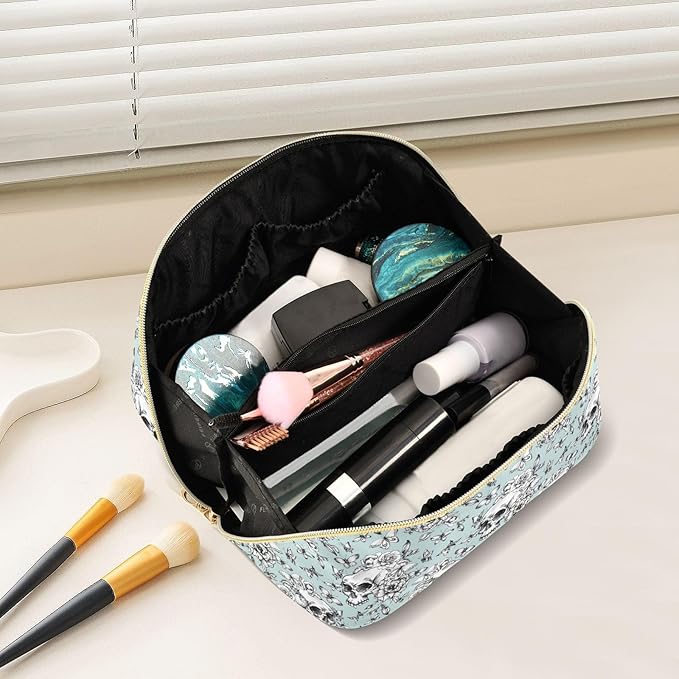 MNSRUU Makeup Organizer Bag, Vintage Goth Skull Travel Makeup Bags Makeup Vanity Case Large Capacity Rhombus Cosmetic Toiletry Bag for Girl Women Ladies