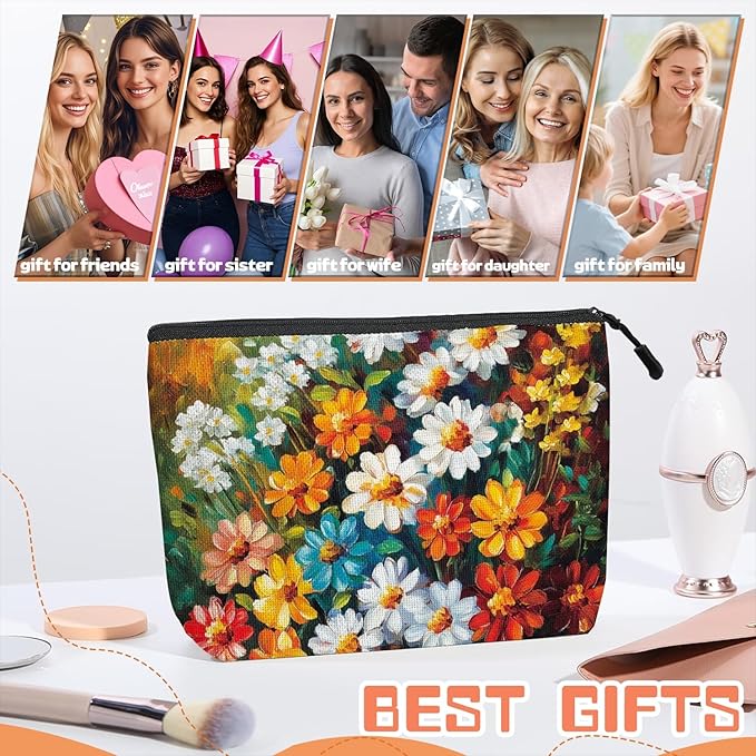 Scribesense Cosmetic Bags Travel Makeup Toilet Case Waterproof Pouch for Women Girls 6.7X9.45inches - The Allure of Multicolored Wildflowers in Art
