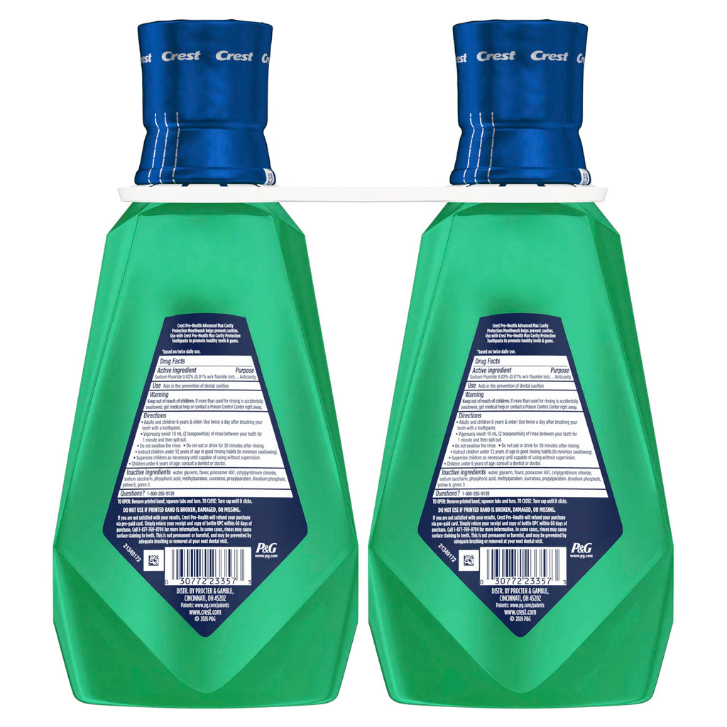 Pro-Health Advanced Maximum Cavity Protection Mouthwash - Alcohol-Free -Mild Mint - 2x1L