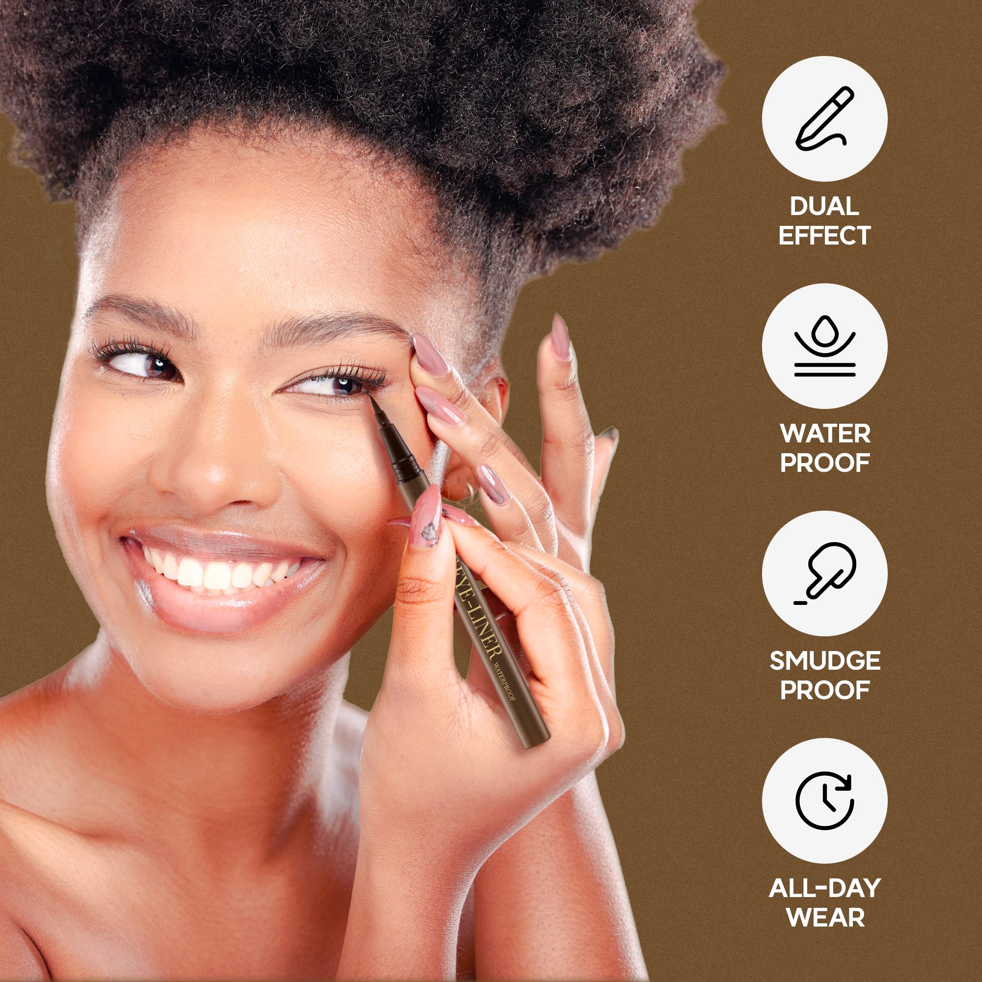 NOON'S UP Flat Eye-Liner - Waterproof Liquid Eyeliner Pen | Ultra-Slim & Bold Ash Brown Eyeliner Liquid | Quick Dry Waterproof Eyeliner Pen | Eye-Defining Brown Liquid Eyeliner 0.018 Fl Oz