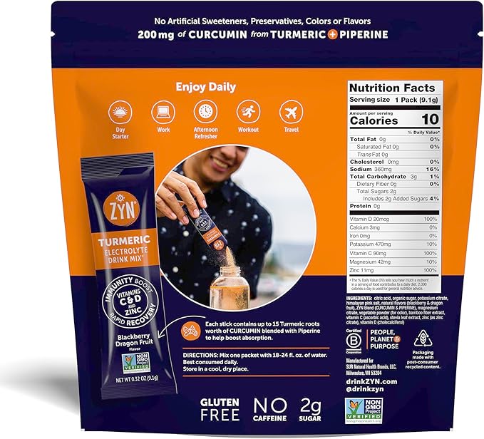 ZYN Electrolyte Packets for Hydration, BlackBerry Dragon Fruit, 16 Count