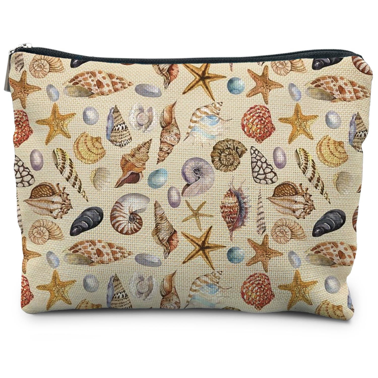 RYYCDOI Costal Beach Makeup Cosmetic Bag for Women - Women's Beach Gifts, Seashell Starfish Beachy Small Makeup Bag Pouch for Purse