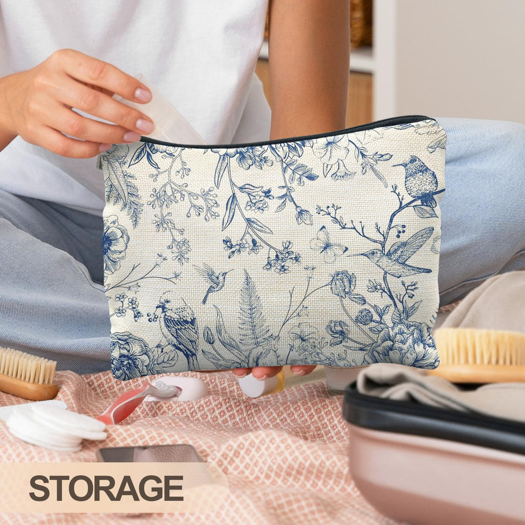 RYYCDOI Chinoiserie Floral Makeup Bag, Chinoiserie Decor Cosmetic Bag Toiletry Bag for Women, Floral Bird Makeup Bag, Chinoiserie Makeup Pouch