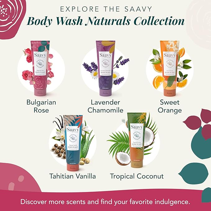 Saavy Naturals Moisturizing Body Wash for Sensitive Skin – Plant-Based & Pure with Coconut Oil, Shea Butter & Aloe Vera – Paraben-Free, Cruelty-Free – Bulgarian Rose – 8.5 fl oz, 1 pack