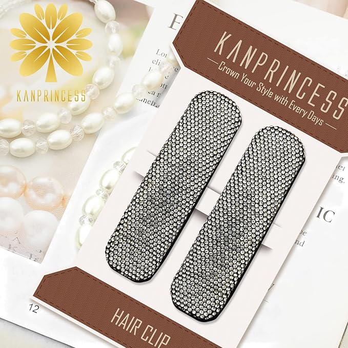 Kanprincess Rhinestone and Crystal Hair Clips 2-Pack, Sparkly Barrettes & Elegant Bling Accessories for Women & Girls(Set17)