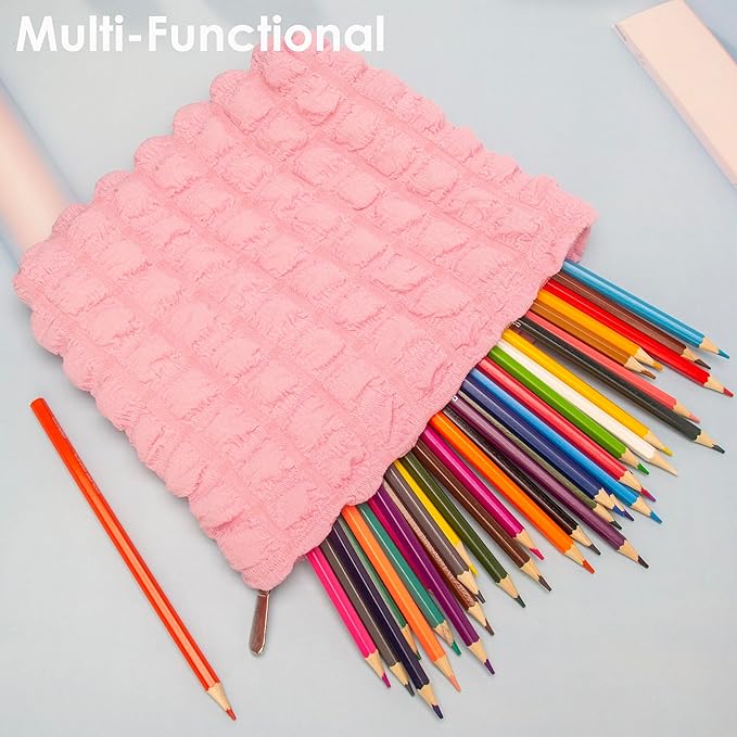 Flat Makeup Bag for Women,Zipper Cosmetic Pouch for Purse,Bubble Candy Pink