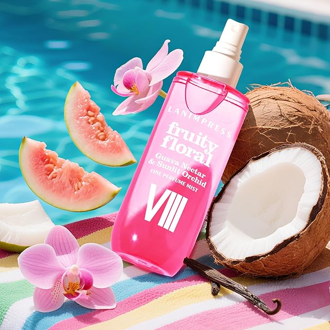 LANIMPRESS 3 FL OZ Hair Mist and Body Spray, Eau De Parfum for Women,Travel Size Fragrance,Fruity Floral Perfume No.8,Vibrant Fresh Scent– With Notes of Guava Nectar, Orchid, Vanilla
