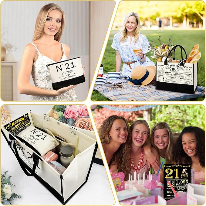 21st Birthday Gift for Women-N°21 Canvas Tote Bag,Makeup Bag,Back in Poster