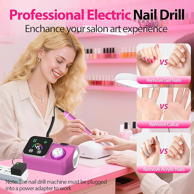 PYVOLA 45000RPM Professional Corded Nail Drill E-File Kit for Salon Home