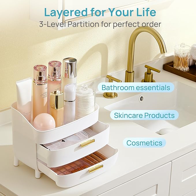 Vtopmart 3-Tier Skincare Makeup Organizer with Drawers, White