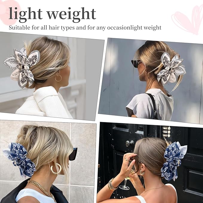 Bow Claw Hair Clips 2PCS Paisley Big Hair Bows for Women Butterfly Styling Large Hair Clips for Thick Hair for Girls Hair Accessories for Teens Gifts for Ladies
