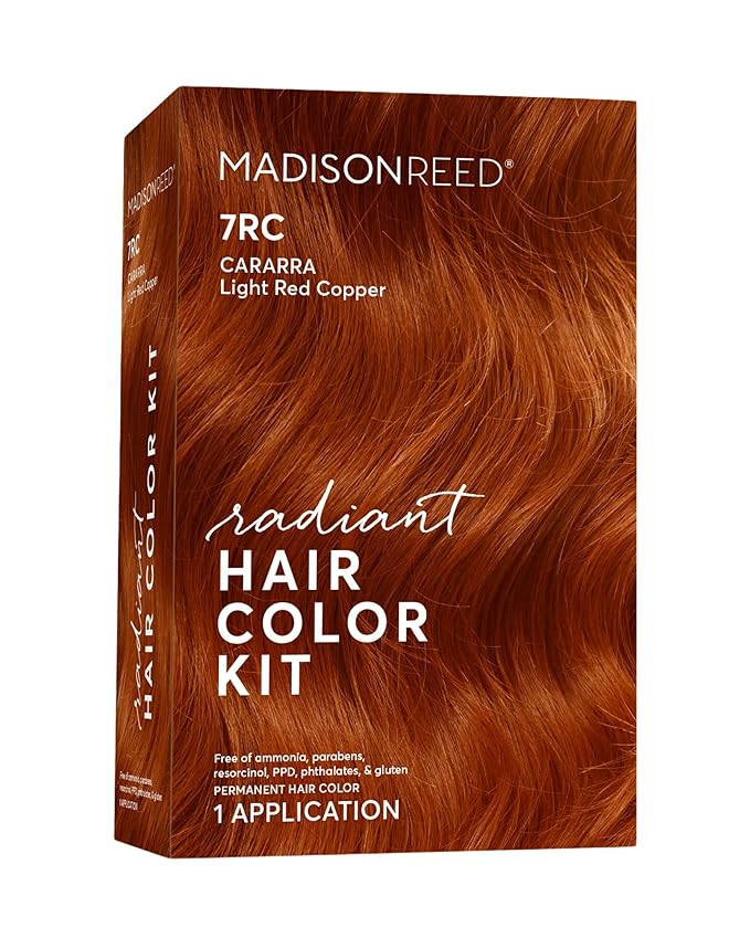 Madison Reed Radiant Hair Color Kit - 7RC Light Ginger Red with Copper Tones (Carrara Crimson), Vivid Permanent Hair Dye for Bold Color & Maximum Shine | PPD-Free & Ammonia-Free, 1 Pack