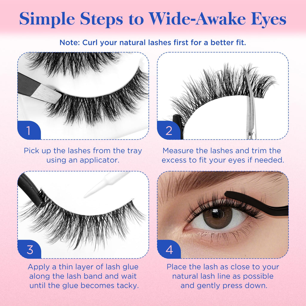 Bepholan Fales Eyelashes 7-14mm Natural Look 3D Volume Eyelashes Pack 5 Pair Soft Thin Black Band Fluffy Fake Lashes Easy to Apply(C0217)