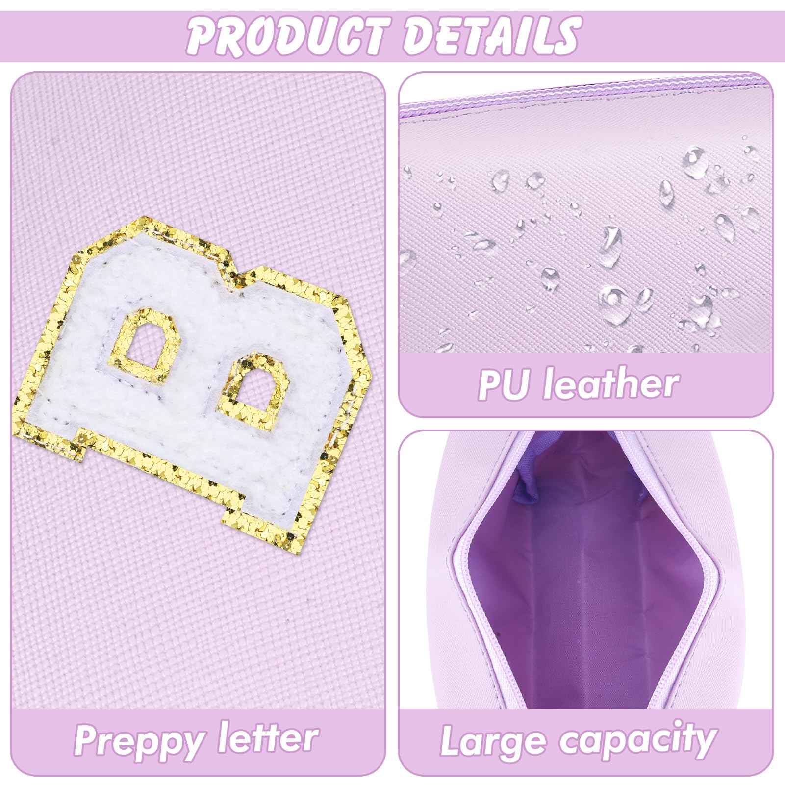 URSKYTOUS Gifts for Girls Initial Makeup Bag Personalized Cosmetic Bag with Zipper Cute Travel Toiletry Bag Waterproof PU Preppy Makeup Pouch Birthday Gift for Teen Girls Women(Purple B)