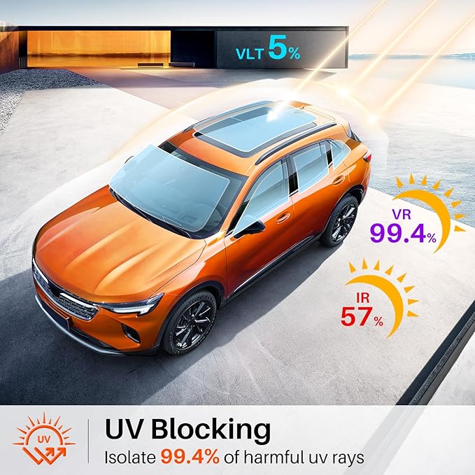 5% Percent Car Window Tint, 5% VLT Nano Ceramic Window Roll 8" Inch x 5'Ft, Automotive Tint for Privacy Sun & Glare Protection UV Heat Blocking, Scratch Resistant 5-Layer(7.87" Inch x 5'Ft)