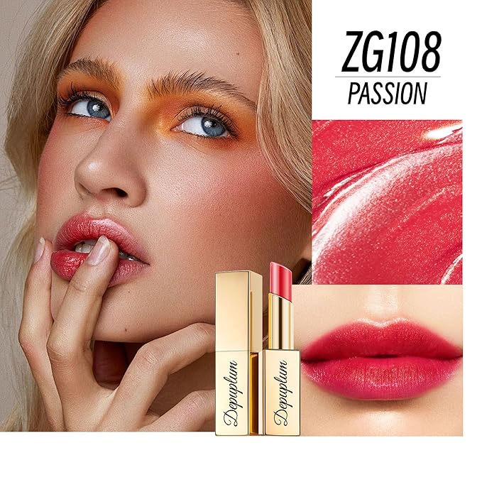 Depuplum Red Brown Nude Lipstick Set for Women Shimmer Tinted Lip Balm Hydrating Moisturizing Lip Gloss Cruelty Free Lip Makeup, DM108/111/118