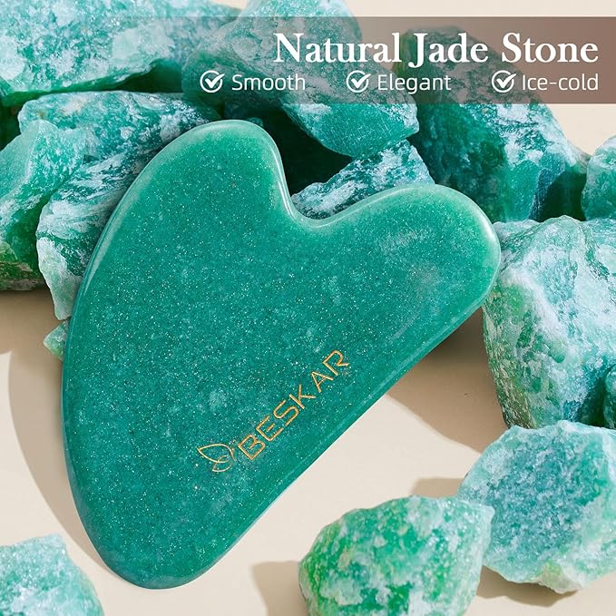 BESKAR Gua Sha Facial Tools, Natural Jade Stone Guasha Massager