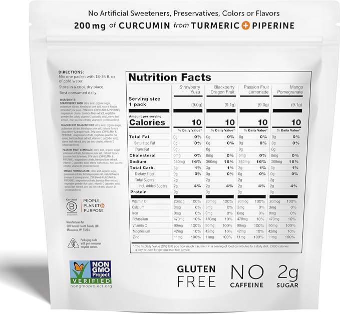 ZYN Turmeric & Electrolyte Packets for Hydration, Variety Pack, 24 Ct