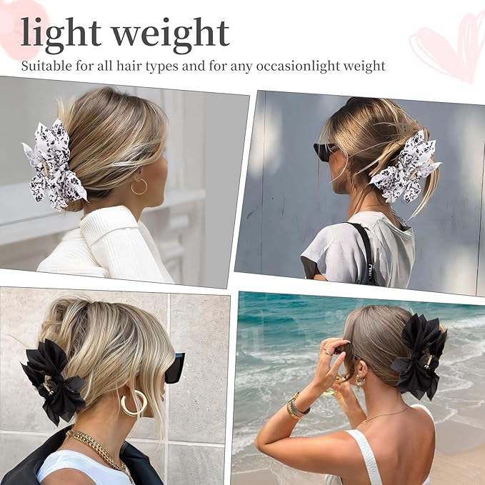 Hadutrek Bow Claw Hair Clips 2PCS Big Hair Bows for Women Butterfly Styling Large Hair Clips for Thin Thick Curly Hair for Girls Hair Accessories for Teens Gifts for Valentine's Day
