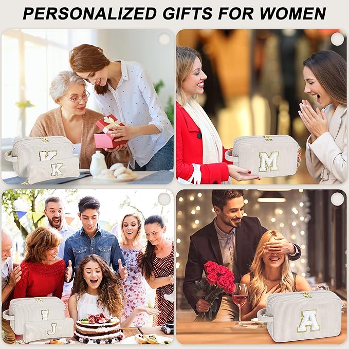 YOOLIFE 2 Pieces Travel Makeup Bag - Make Up Bag Mini Cosmetic Bags for Women Makeup Brush Bag Travel Bag Cute Small Makeup Bag Unique Gifts Teacher Gifts Friend Birthday Gifts for Women Her Letter T