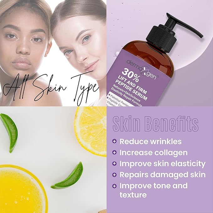 Dermaxgen Lift & Firm 30% Peptide Serum for Face – Anti-Aging Serum with Vitamin C, E, Matrixyl 3000, Aloe Vera & Hyaluronic Acid – Multi-Peptide Formula to Lift, Firm & Rejuvenate Skin (8 fl oz)