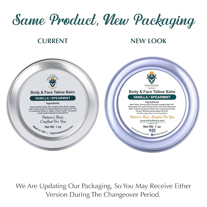 Grass-Fed Beef Tallow Balm for Face & Body - Vanilla & Spearmint - 1oz