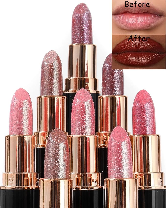 Metallic Rose Pink Glitter Lipstick for Women,Glitter Diamond Shiny Shimmer Nude Lip Gloss Long Lasting Sparkling Waterproof Matte Lipgloss Lipstick,High Pigmented Red Lipstain Lip Color Makeup -03