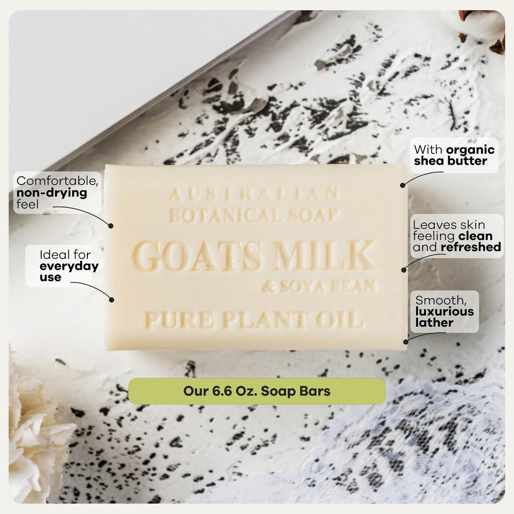 Australian Botanical Soap, Classic Goat Milk and Goat's Milk with Raspberry, 6.6 OZ, Triple Milled Bars made with Enriched with Organic Shea Butter, Pack of 8