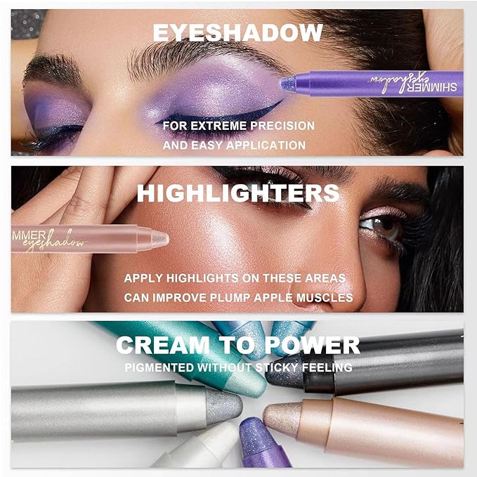 Daeuwiutr Purple Eyeshadow Stick, Highlighter Eye Liner,Eye Brightener Stick, Shimmer Creamy eye shadow, Waterproof Eyeshadow Pencil Long Lasting Eye Shadow Makeup.#3 purple shimmer