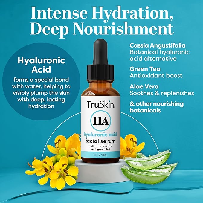 TruSkin Hyaluronic Acid Serum for Face for Hydrated, Plumper Skin, 1 fl oz