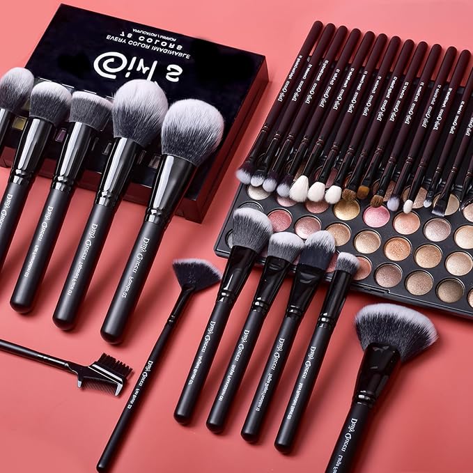 Daily Queen 29pcs Black Professional Makeup Brush Set Kabuki Powder Concealers Eye shadows Blush Eyeliner Eyebrow Contour Eye blending Brushes (29pcs brush)