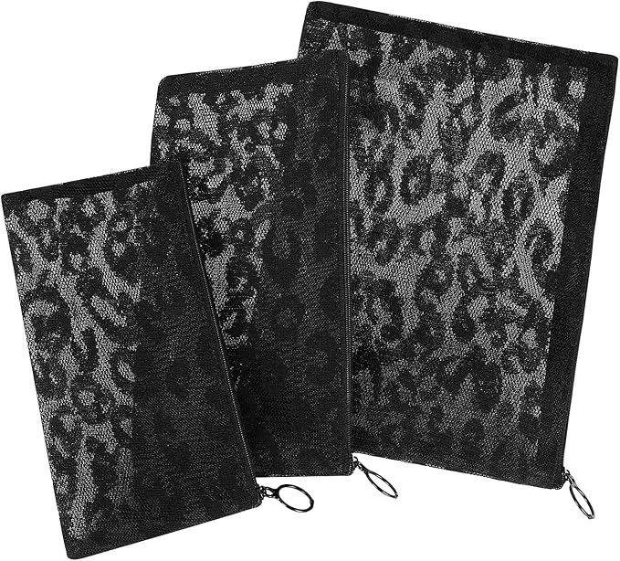 Sinzip 12 Pieces Zipper Nylon Mesh Pouch, Mesh Cosmetic Bags Makeup Bags Pencil Case, Multipurpose Travel Bags for Cosmetic School Office Supplies and Travel Accessories (Black Lace, Assorted Sizes)