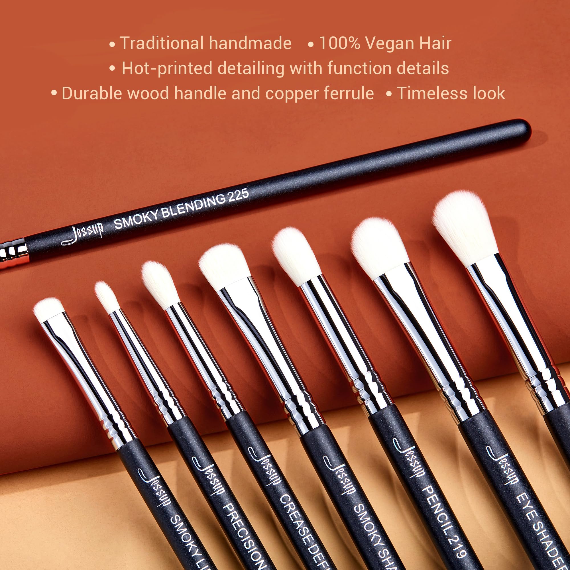 Jessup Eyeshadow Brush Set 11pcs Eye Makeup Brushes Set Professional Eye Shadow Brush Blending Brush Shader Crease Brush Black T340
