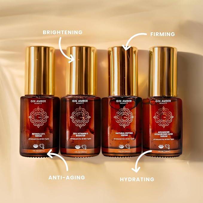 Gin Amber Beauty Vitamin C, Hyaluronic, Peptide & Niacinamide Serums 4 Pack