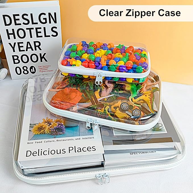Calantre 6PCS Clear Hard Shell Zipper Case 13.8 * 11.8 * 2 IN (White)