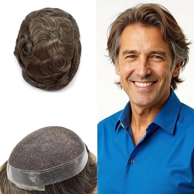 F M FACE MIRACLE NEW YORK Toupee for Men French Lace Center Mens Toupee Hairpiens Human Hair Replacement System Black Brown Blonde Gray Hair Units, 7X9